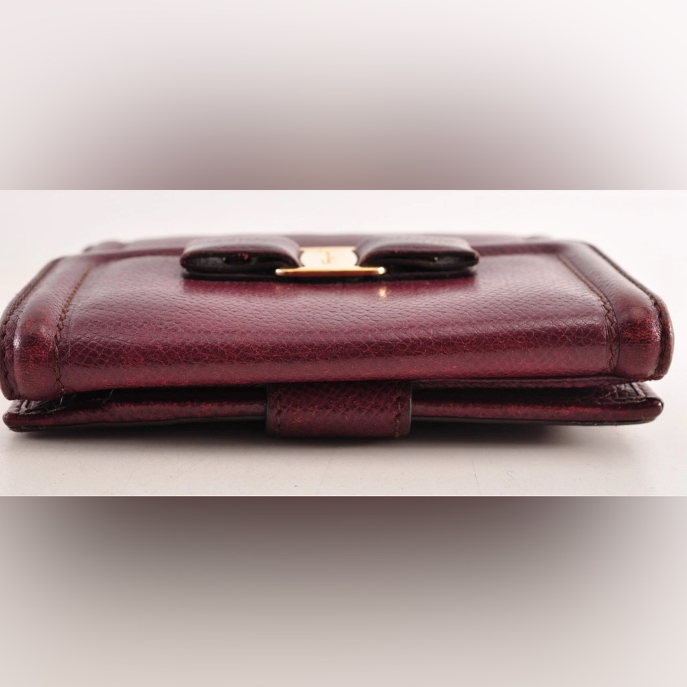 Salvatore Ferragamo Vara Ribbon Bi-Fold Wallet Leather Wine Red Auth EUC - Picture 5 of 16